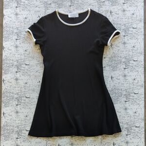 Vintage 90s Petite Sophisticate Black Mini Dress with White Accents